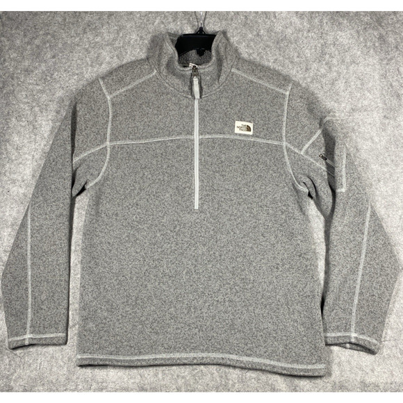 The North Face Sweater Mens Large Grey Fleece Lining 1/4 Zip Outdoors Hiking - Picture 1 of 11